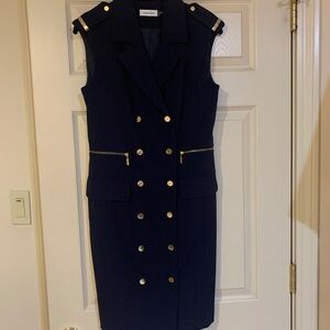 Calvin Klein Navy Blue Double Breasted Sleeveless Lined Dress sz 6